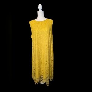 Sharagano Yellow Lace Sleeveless Dress 22W Easter Church Dressy